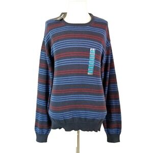Spring + Mercer Sweater Mens 2XL Blue Striped Pullover Long Sleeve Crew Neck NEW